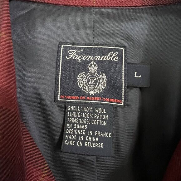 Faconnable Mens Wool Plaid Car Coat Size L Red - Picture 3 of 6